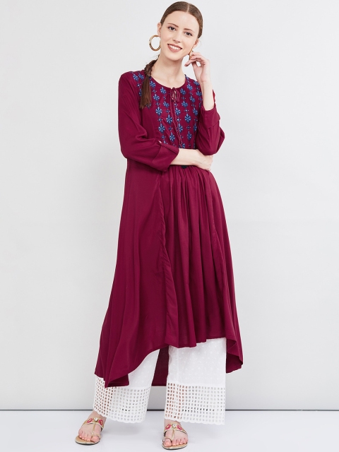 

max Women Maroon Embroidered Anarkali Kurta