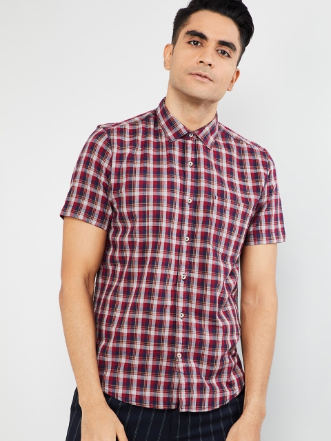 max Men Red & Grey Regular Fit Checked Casual Shirt