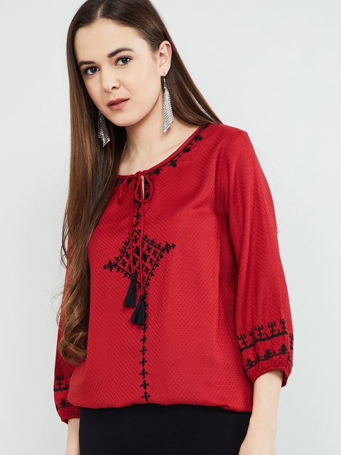 

max Women Red Embroidered Top