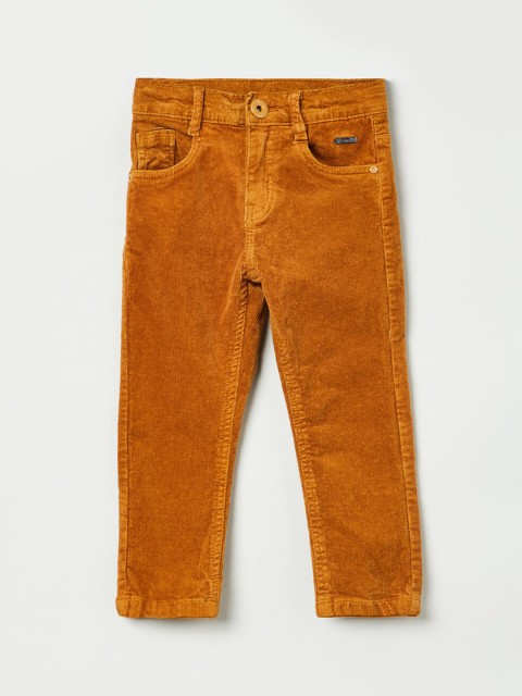 

max Boys Mustard Yellow Solid Corduroy Regular Trousers