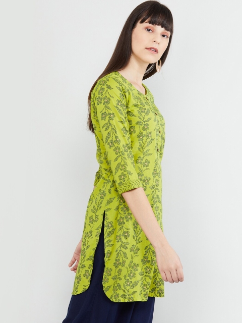 

max Women Green & Blue Floral Printed Straight Kurti