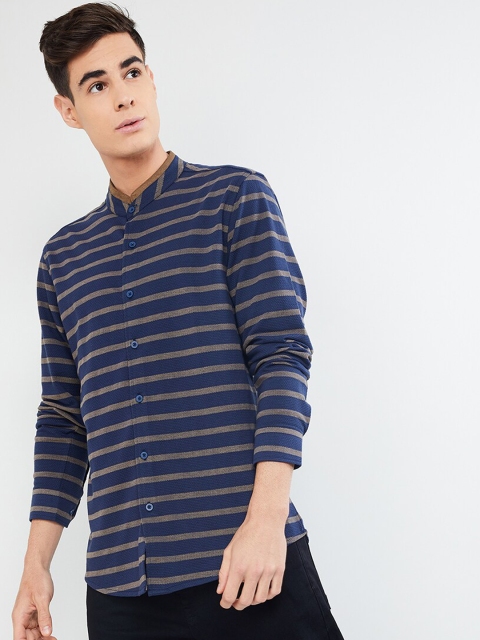 

max Men Blue & Beige Regular Fit Striped Casual Shirt