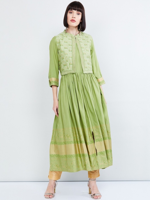 

max Women Green Printed A-Line Kurta