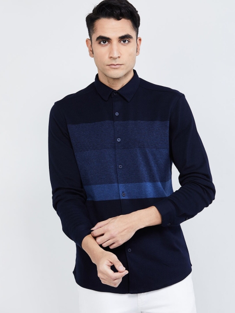 

max Men Navy Blue Slim Fit Colourblocked Casual Shirt