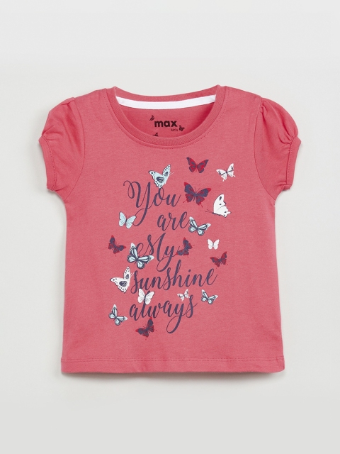 

max Girls Pink Printed Round Neck T-shirt
