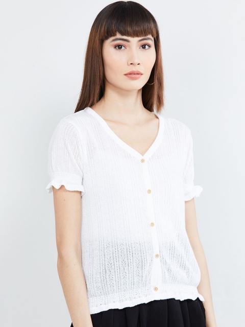 

max Women White Self Design Blouson Top