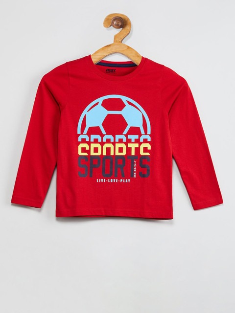 

max Boys Red Printed Round Neck T-shirt