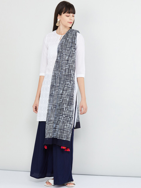 

max Blue & White Printed Dupatta
