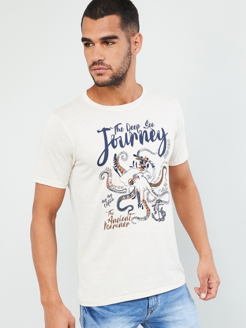 

max Men Off-White Printed Round Neck T-shirt