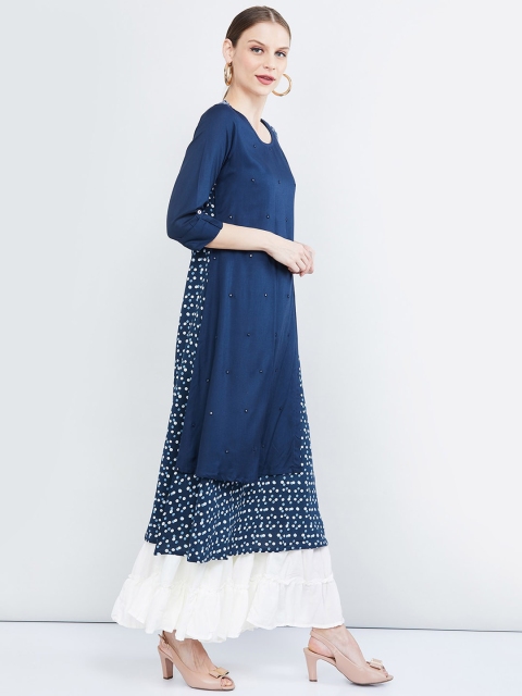 

max Women Navy Blue Printed A-Line Kurta