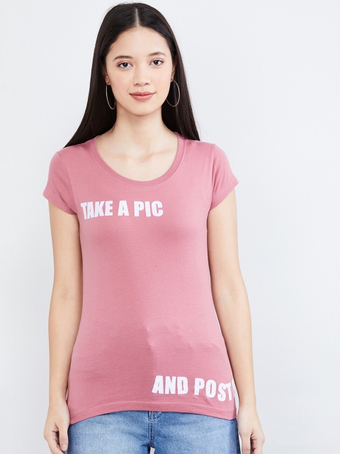 

max Women Pink Printed Round Neck T-shirt
