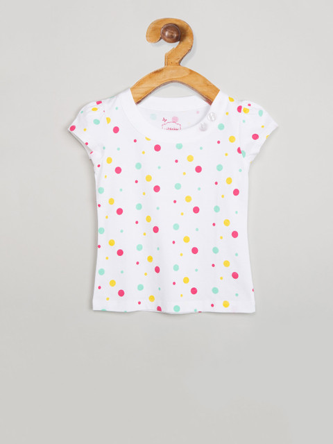 

max Girls White Printed Round Neck T-shirt