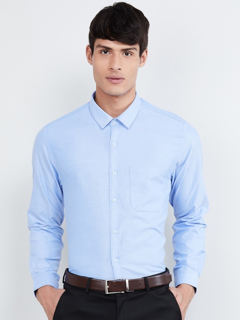 

max Men Blue Slim Fit Solid Formal Shirt
