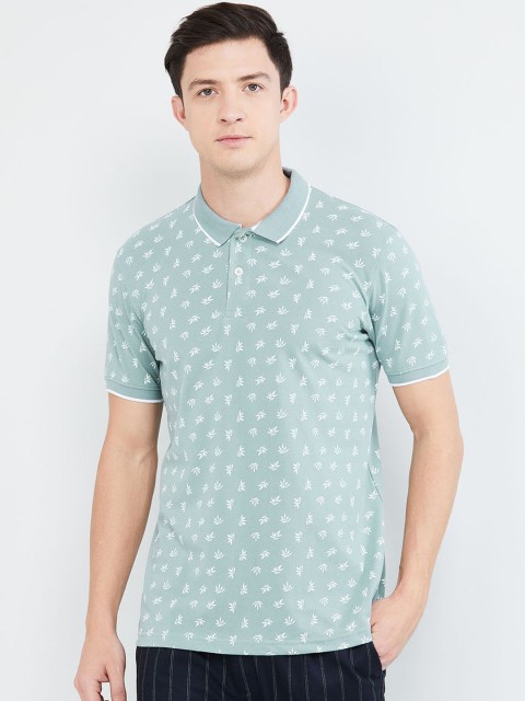 

max Men Green Printed Polo Collar T-shirt