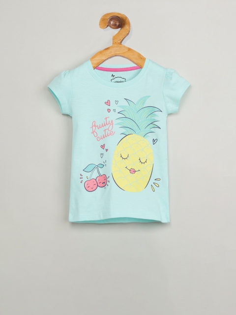 

max Girls Sea Green Printed Round Neck T-shirt
