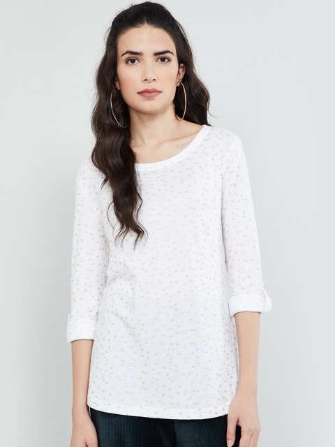 

max Women White & Beige Floral Printed Top