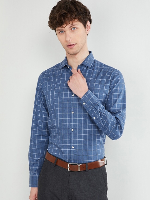 

max Men Blue Slim Fit Checked Formal Shirt