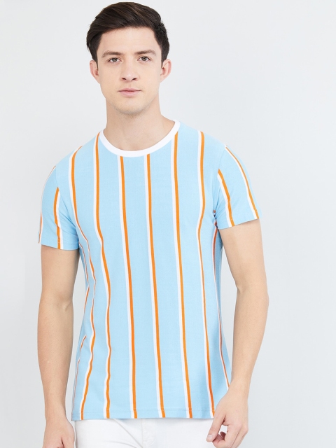 

max Men Blue Striped Halter Neck T-shirt