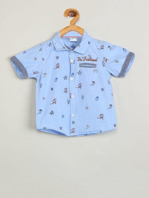 

max Boys Blue & Brown Regular Fit Printed Casual Shirt