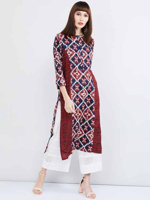 

max Women Red Printed Straight Kurta