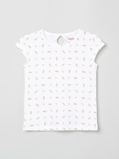

max Girls White Printed Pure Cotton Top