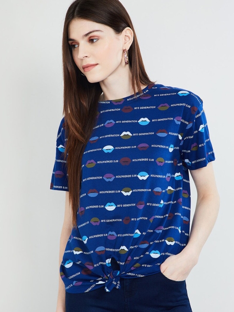 

max Women Blue Printed Top