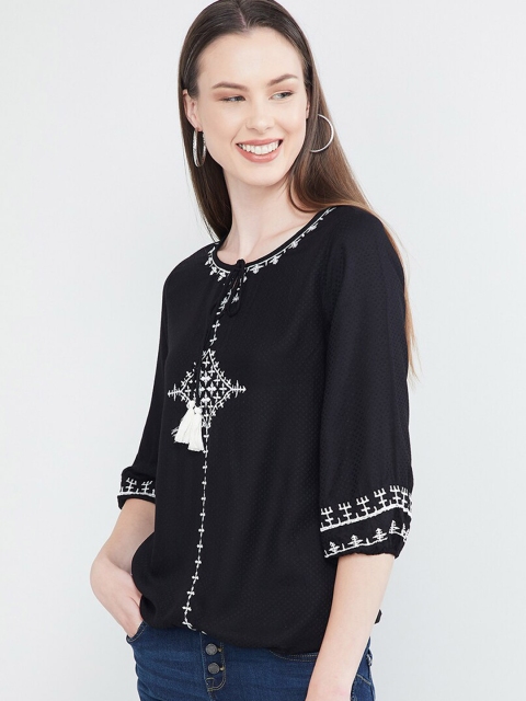 

max Women Black & White Embroidered Top