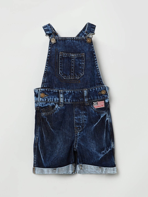 max Boys Navy Blue Solid Dungarees