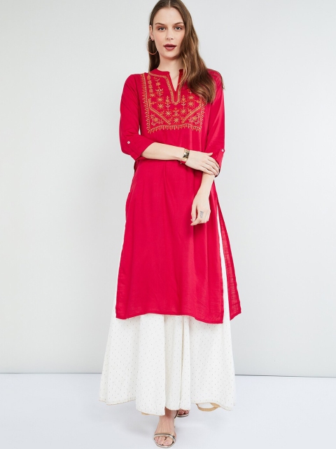 

max Women Pink Yoke Design A-Line Kurta