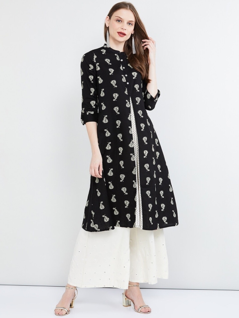 

max Women Black Printed A-Line Kurta
