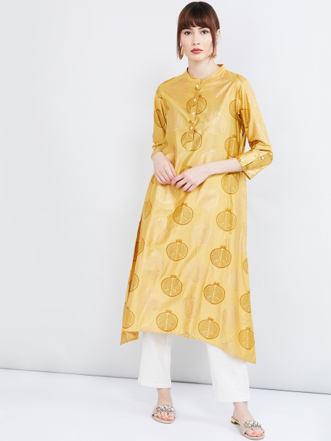 

max Women Yellow Printed A-Line Kurta