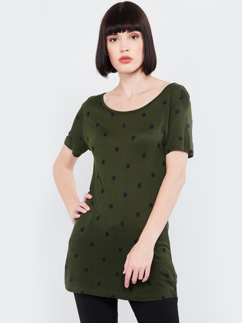 

max Women Olive Green Printed Round Neck T-shirt