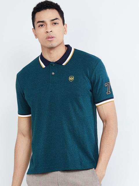 

max Men Green Solid Polo Collar T-shirt