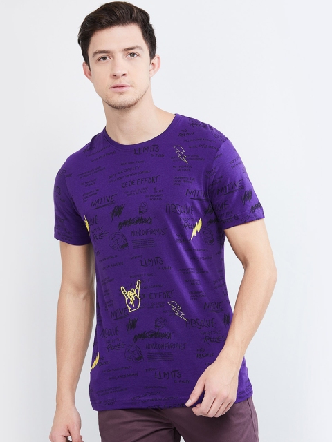 

max Men Violet Printed Round Neck T-shirt