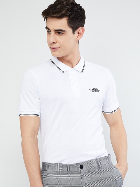 

max Men White Solid Polo Collar T-shirt