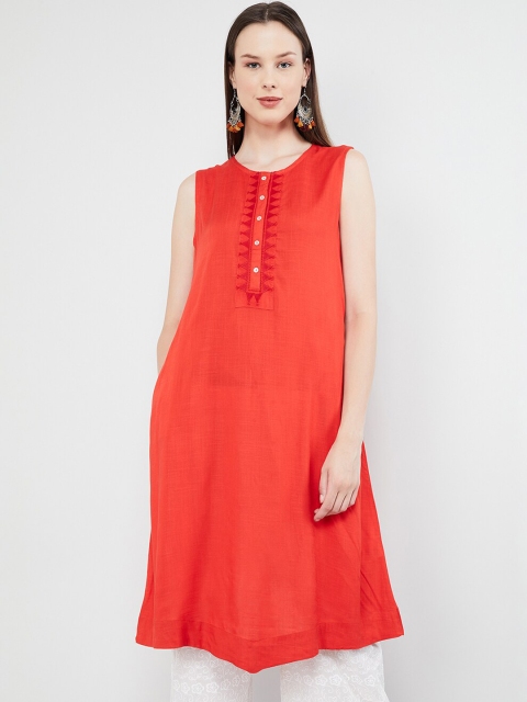 

max Women Orange Yoke Design A-Line Kurta
