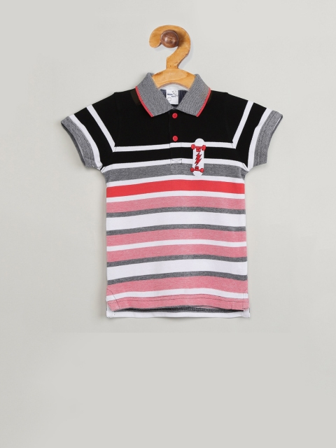 max Boys Black & Pink Striped Polo Collar T-shirt