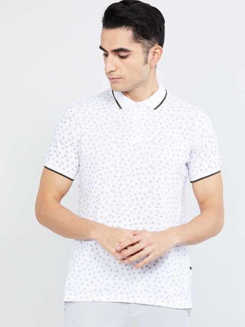 

max Men White Printed Polo Collar T-shirt