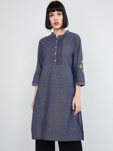 

max Women Blue Solid Straight Kurta