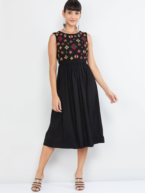 

max Women Black Embroidered A-Line Dress