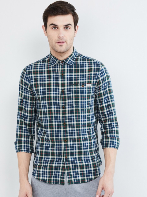 

max Men Green & Blue Slim Fit Checked Casual Shirt