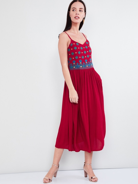 

max Women Red Embroidered A-Line Dress