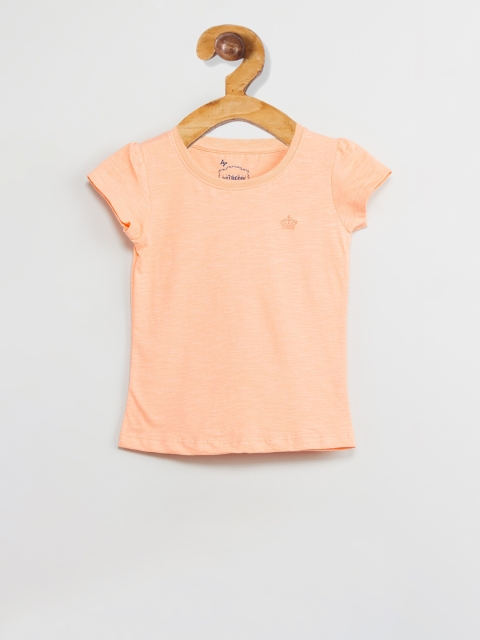 

max Girls Orange Solid Round Neck T-shirt