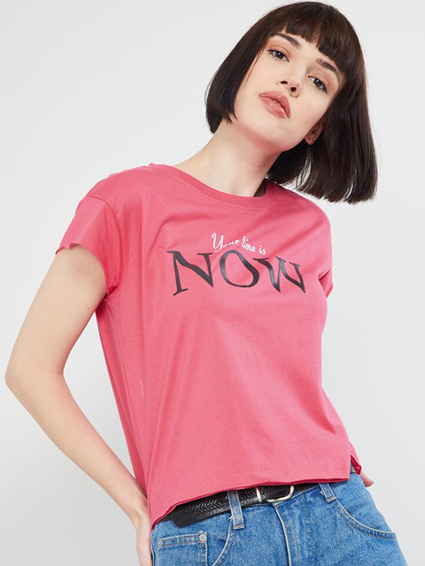 

max Women Pink Printed Round Neck T-shirt