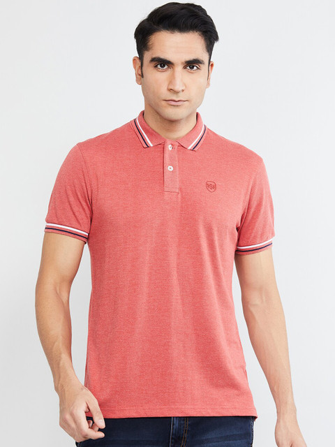 

max Men Coral Red Solid Polo Collar T-shirt