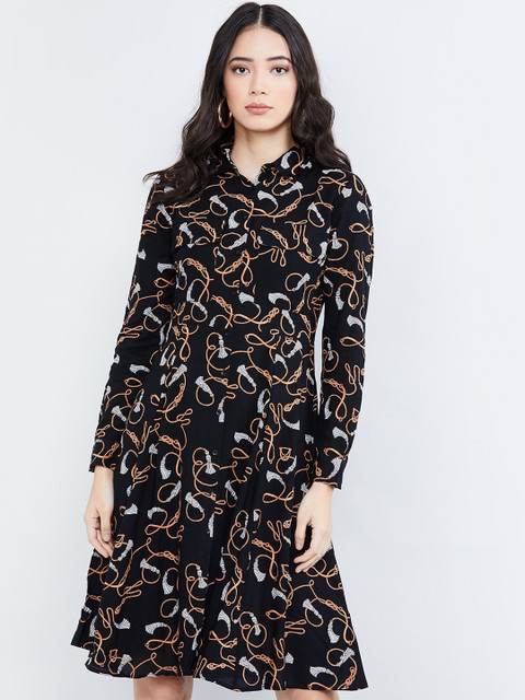 

max Women Black Printed Shirt Dress