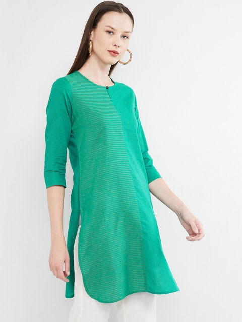 

max Women Green & Beige Striped Straight Kurta
