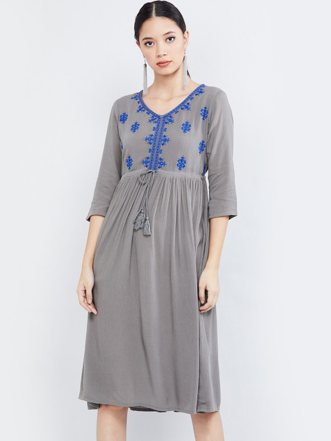 

max Women Grey Embroidered Empire Dress