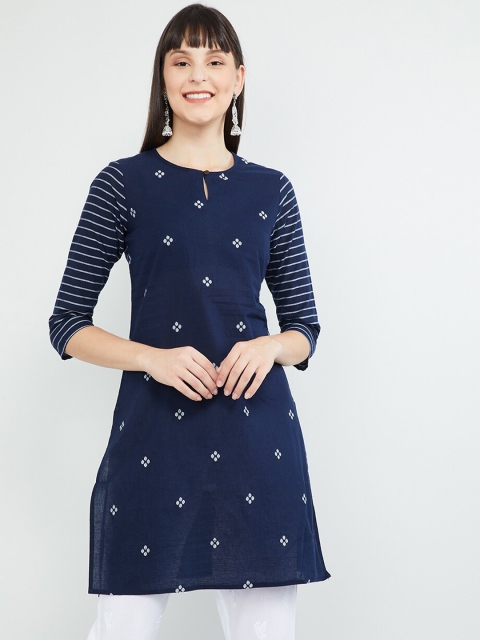 

max Women Blue Printed Straight Kurti