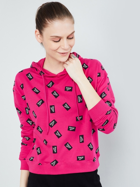 

max Women Fuchsia Pink Printed Hooded Sweatshirt